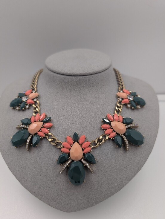 J. Crew Jewelry - J. Crew Crystal Floral Petal Cluster Statement Collar Necklace Teal Coral 0614